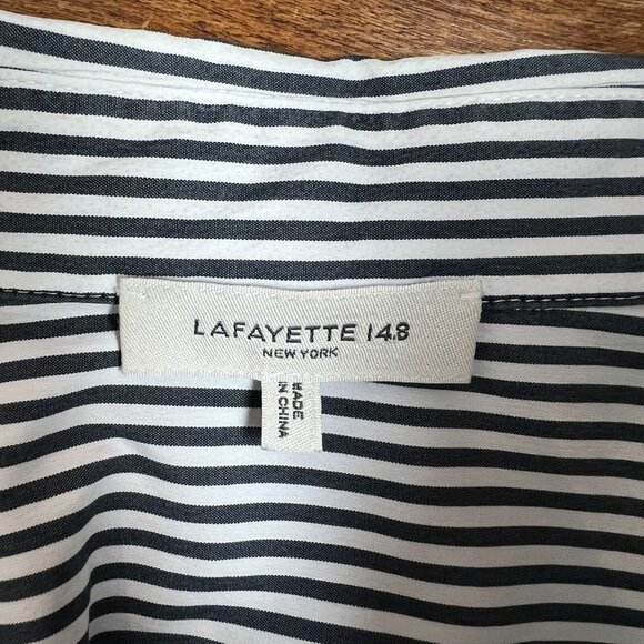 LAFAYETTE 148 NY Shirt Womens 1X Gray White Button Front Striped Blouse Office - Picture 7 of 9